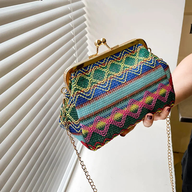 Boho Striped Hand Shell Bag Chain Women Shoulder Bag