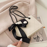 Vintage Shoulder Bag Matte Diamond Lattice Chain Bow Cross-body