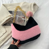 Vintage Faux Fur Chain Hobo Shoulder Crossbody Bag