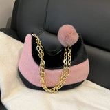 Vintage Faux Fur Chain Hobo Shoulder Crossbody Bag