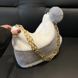 Vintage Faux Fur Chain Hobo Shoulder Crossbody Bag