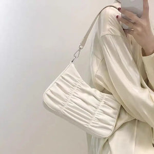 Vintage Female Ruched Shoulder Underarm Bag Soft PU Leather Ladies Chain