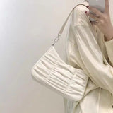 Vintage Female Ruched Shoulder Underarm Bag Soft PU Leather Ladies Chain