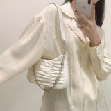 Vintage Female Ruched Shoulder Underarm Bag Soft PU Leather Ladies Chain