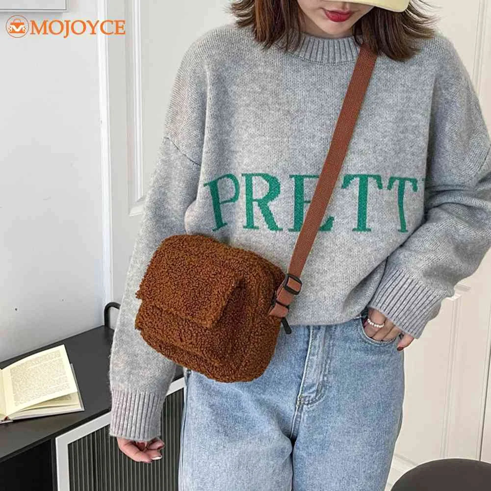 Vintage Lamb Wool Shoulder Bag Solid Crossbody Chain Purse