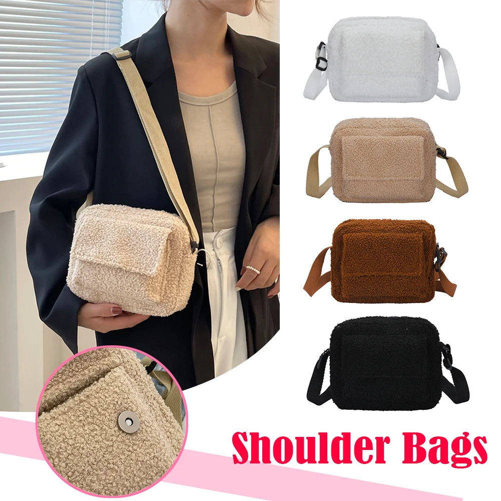 Vintage Lamb Wool Shoulder Bag Business Leisure Women Chain Purse