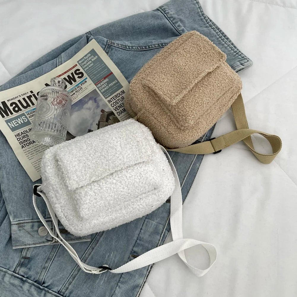 Vintage Lamb Wool Shoulder Bag Business Leisure Women Chain Purse