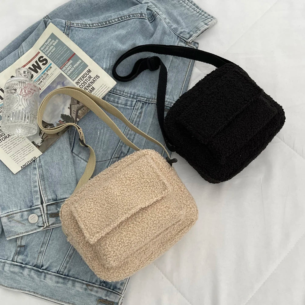 Vintage Lamb Wool Shoulder Bag Business Leisure Women Chain Purse