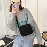 Vintage Lamb Wool Shoulder Bag Solid Crossbody Chain Purse