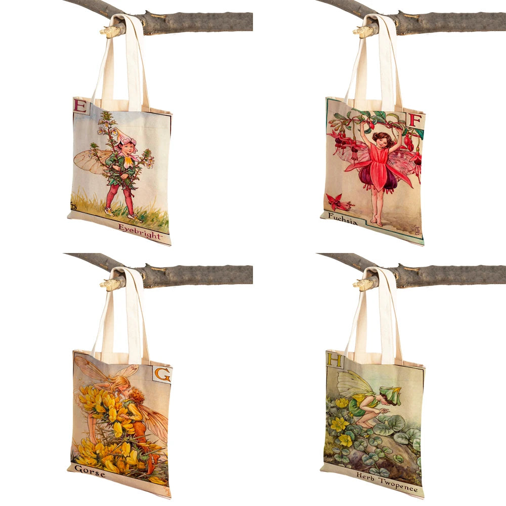 Vintage Floral Girl Cartoon Kid Tote Handbag for Girl