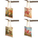 Vintage Floral Girl Cartoon Kid Tote Handbag for Girl