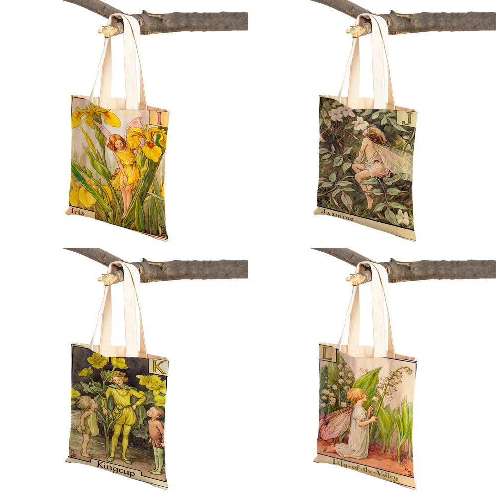 Vintage Floral Girl Cartoon Kid Tote Handbag for Girl