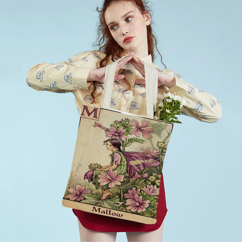 Vintage Floral Girl Cartoon Kid Tote Handbag for Girl