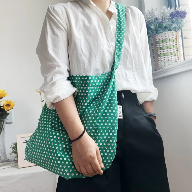 Vintage Floral Large Shoulder Bags Women Totes Pouch Ins Cross Body Mori-girls H