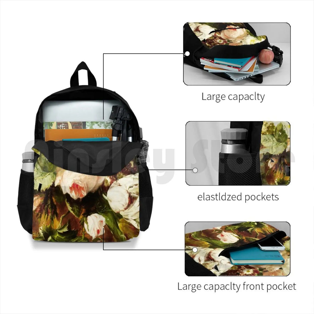 Vintage Floral Oil Painting Outdoor Hiking Backpack