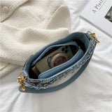 Vintage Floral Shoulder Bags Texture Chain Handbags Ladies All-match Canvas Bag