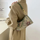 Vintage Floral Shoulder Bags Texture Chain Handbags Ladies All-match Canvas Bag