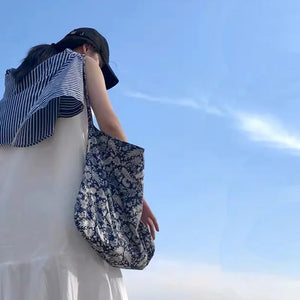 Vintage Floral Women Shoulder Bag Soft Thin Cotton Ladies Reusable Shopping Bags