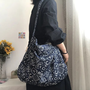 Vintage Floral Women Shoulder Bag Soft Thin Cotton Ladies Reusable Shopping Bags