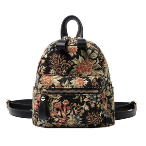 Vintage Flower Embroidery Canvas Backpacks Women Mini Ethnic Backpack