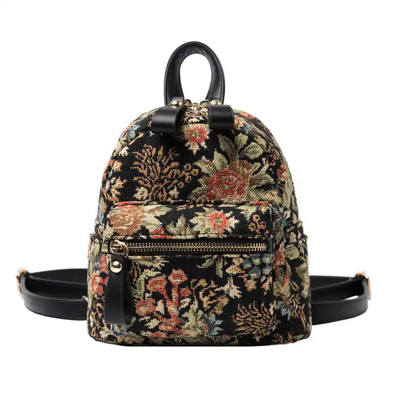 Vintage Flower Embroidery Canvas Backpacks Women Mini Ethnic Backpack