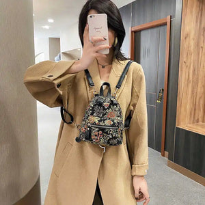 Vintage Flower Embroidery Canvas Backpacks Women Mini Ethnic Backpack