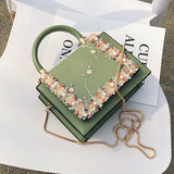 Vintage Flower Lace Handbags Women's Crossbody Bags Chain Ladies Messenger Bag E