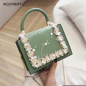 Vintage Flower Lace Handbags Women's Crossbody Bags Chain Ladies Messenger Bag E
