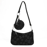 Vintage Flower Print Shoulder Bags with Mini Purse Pendants