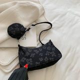 Vintage Flower Print Shoulder Bags with Mini Purse Pendants