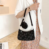 Vintage Flower Print Shoulder Bags with Mini Purse Pendants
