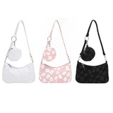 Vintage Flower Print Shoulder Crossbody Bag with Mini Round Purse Pendant