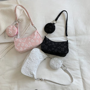 Vintage Flower Printing Shoulder Underarm Bag for Women
