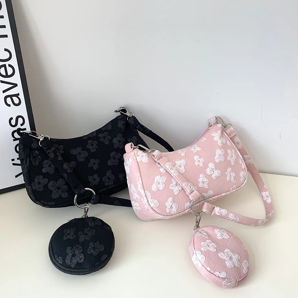 Vintage Flower Printing Shoulder Underarm Bags for Women