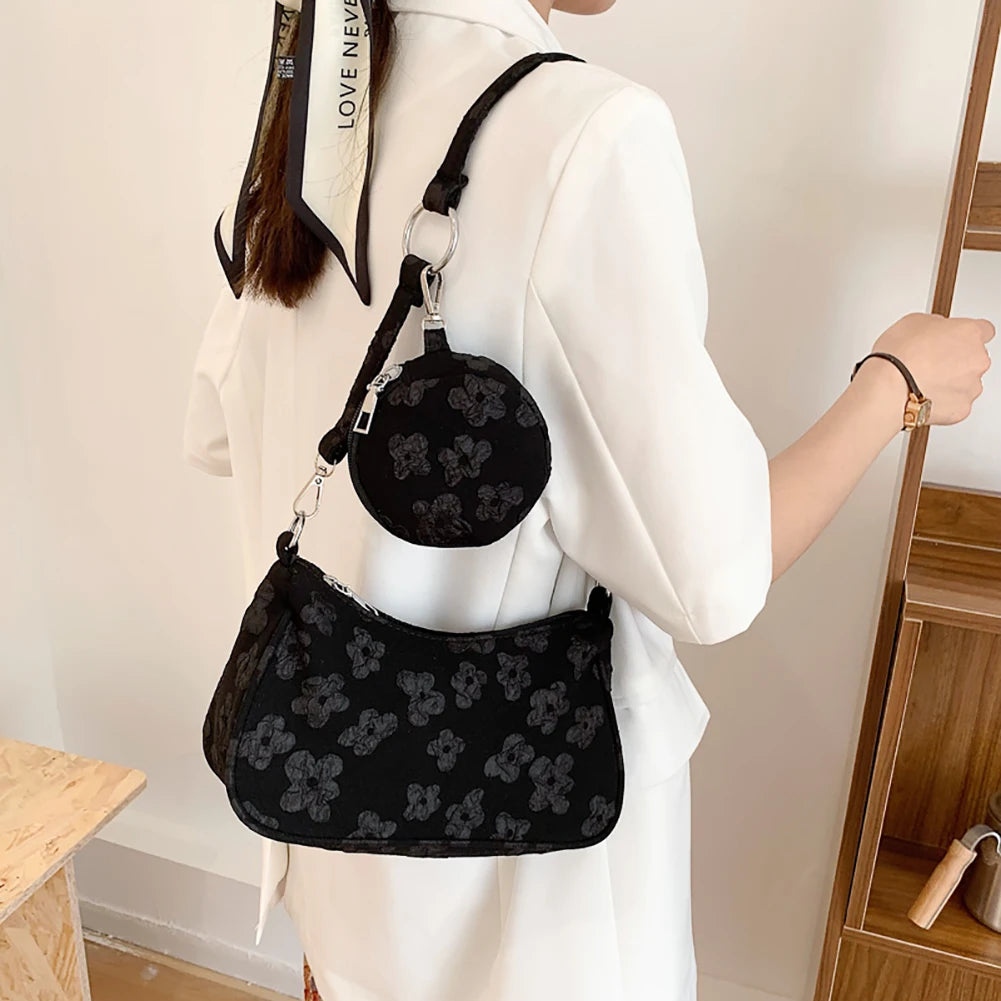 Vintage Flower Printing Shoulder Underarm Bags for Women