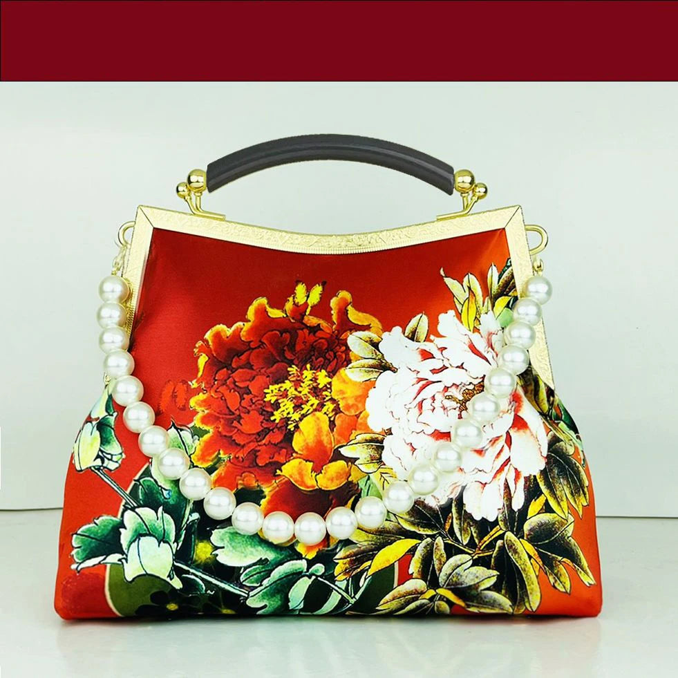 Vintage Flowers Beads Tassel Bag Chain Shoulder Crossbody Bag