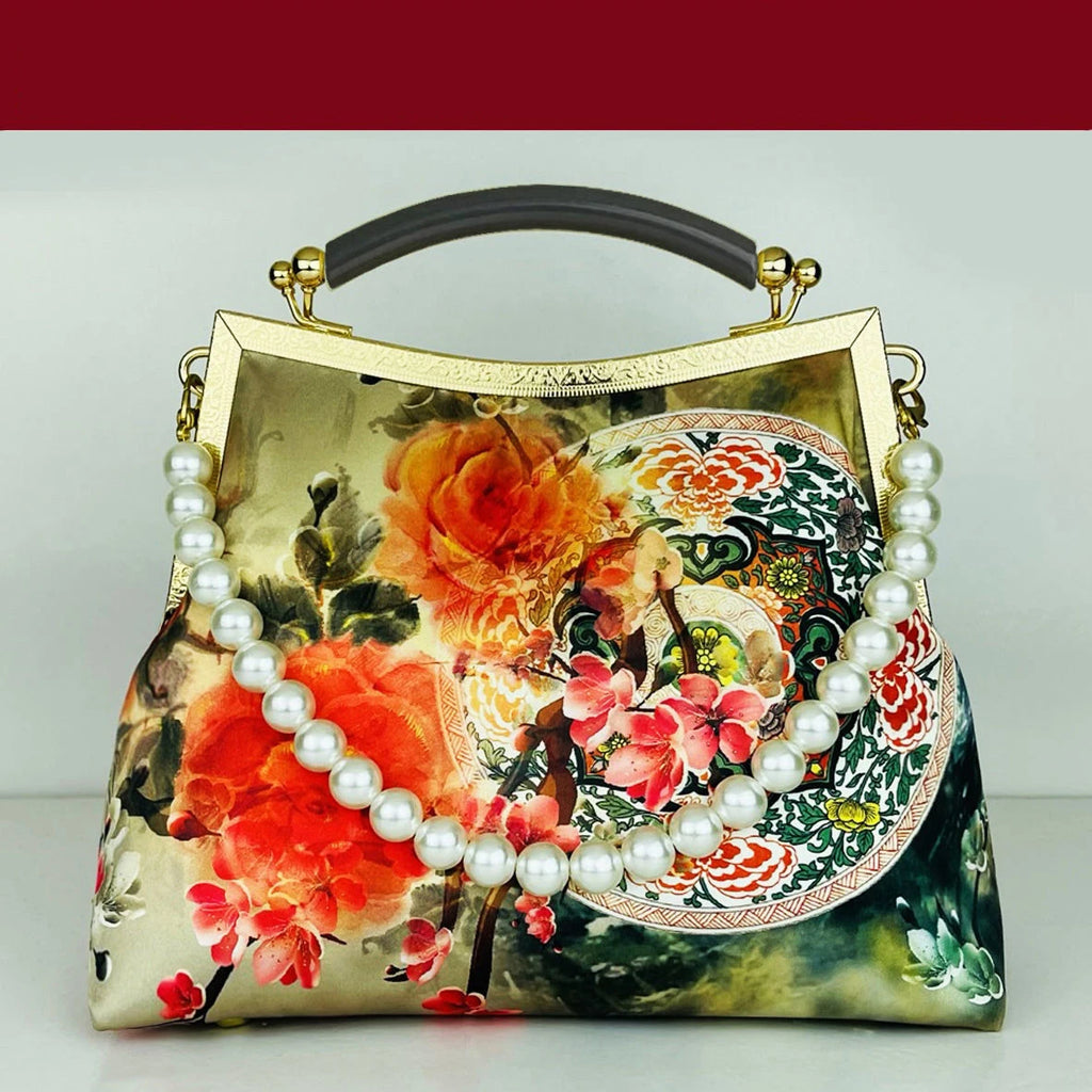 Vintage Flowers Beads Tassel Bag Chain Shoulder Crossbody Bag