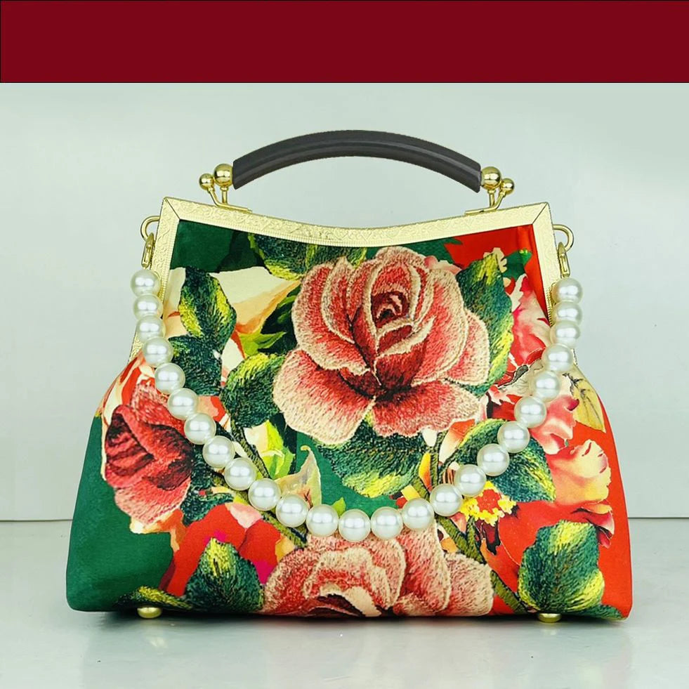 Vintage Flowers Beads Tassel Bag Chain Shoulder Crossbody Bag