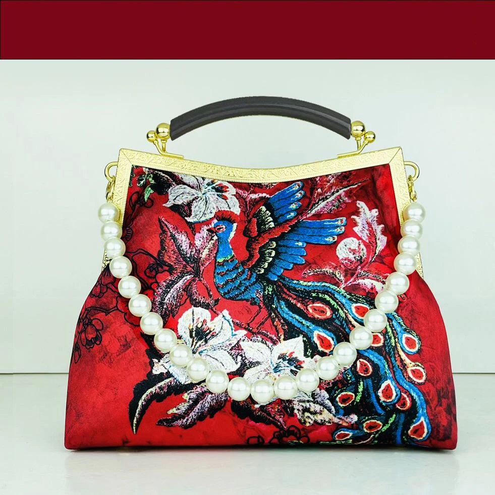 Vintage Flowers Beads Tassel Bag Chain Shoulder Crossbody Bag