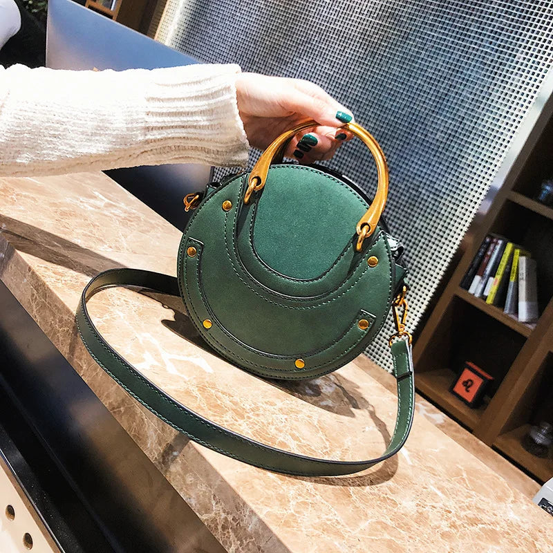 Vintage Frosted Small Round Bag Shoulder Bags for Women Female Handbags