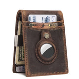 Vintage Leather AirTag Money Clip Wallet RFID Blocking Credit Card Bifold Wallet