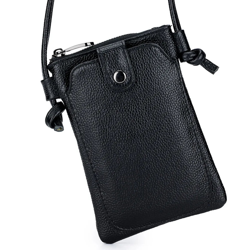 Vintage Leather Cell Phone Bag Soft Real Cowhide Crossbody Shoulder Bag