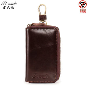 Vintage Leather Key Wallet For Men Or Women Zipper Key Case Bag