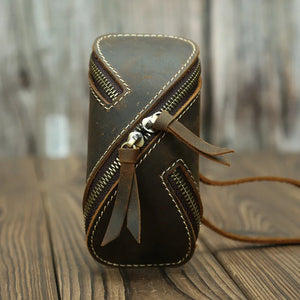 Vintage Leather Key Wallet Women Keychain Covers Zipper Key Case Bag Men