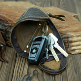 Vintage Leather Key Wallet Women Keychain Covers Zipper Key Case Bag Men