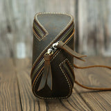 Vintage Leather Key Wallet Women Keychain Covers Zipper Key Case Bag Men