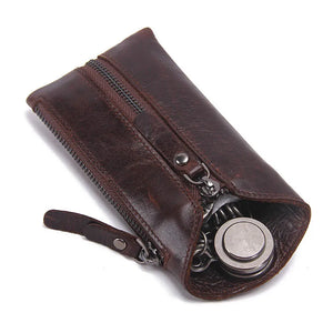 Vintage Leather Key Pouch Key Wallet Zipper Keychain Women Men