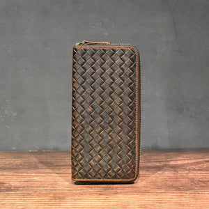 Vintage Leather Men Zip Wallet Knitting Purses