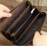Vintage Leather Men Zip Wallet Knitting Purses