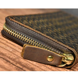 Vintage Leather Men Zip Wallet Knitting Purses
